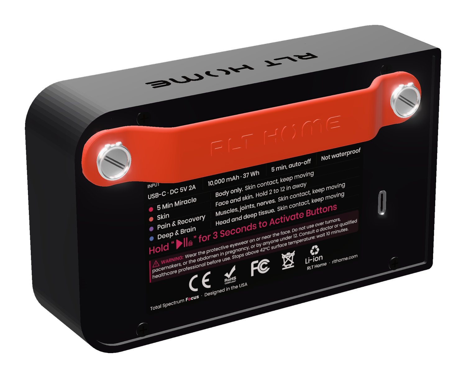 The back of the FOCUS with its red silicone strap and thumb screws